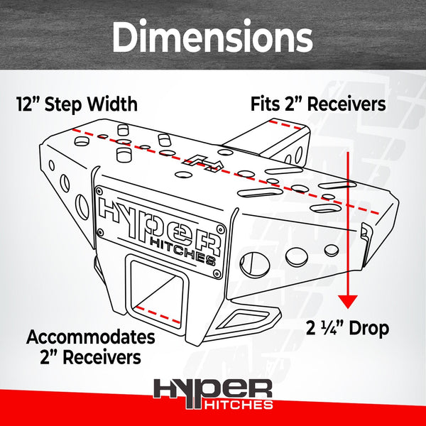 Hitch Step with Integrated Receiver Drop for 2" Hitch/ 12" Step Hitches Proven Locks 