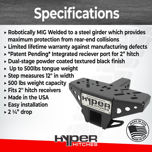 Hitch Step with Integrated Receiver Drop for 2" Hitch/ 12" Step Hitches Proven Locks 