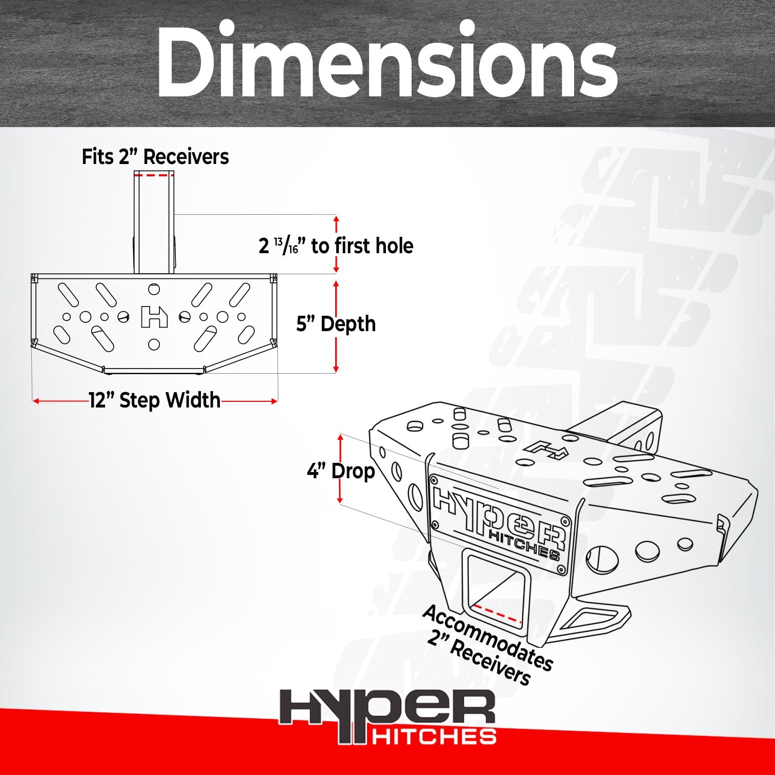 Hitch Step with Integrated Receiver Drop for 2" Hitch/ 12" Step Hitches Proven Locks 
