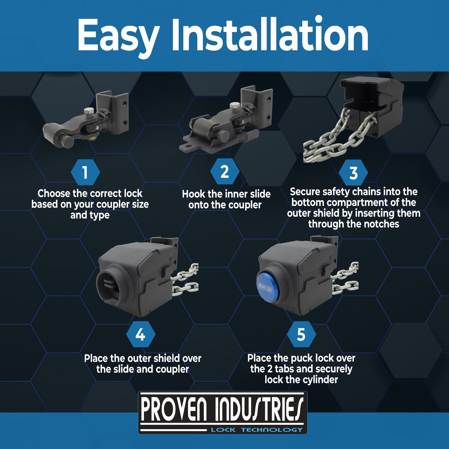 Model 2517-LR for Lock-N-Roll articulating trailer coupler other locks Proven Industries 