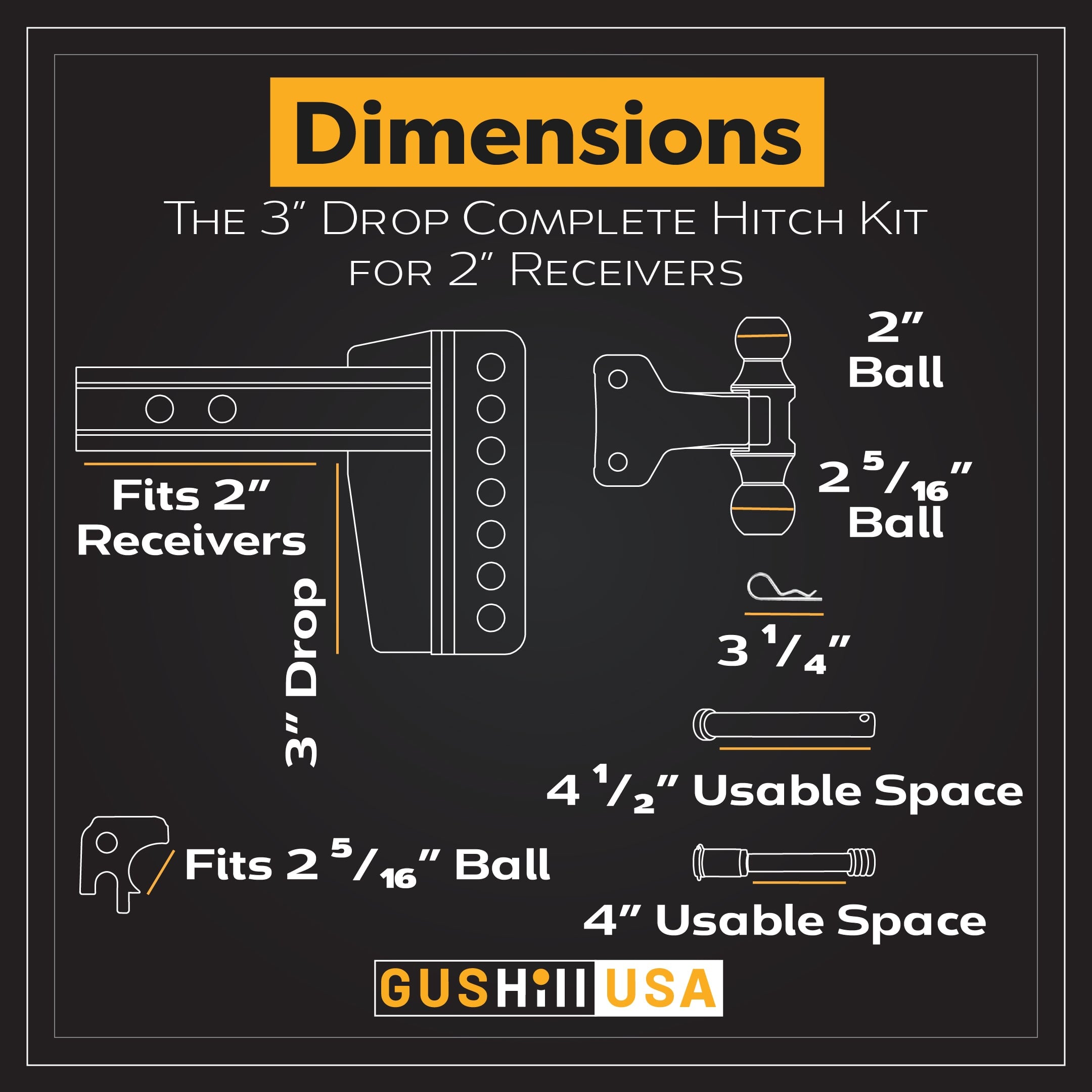 16,000 lbs. Tow Rating, GusHillUSA Complete Hitch Kit with Dual Ball Hitches Proven Locks 