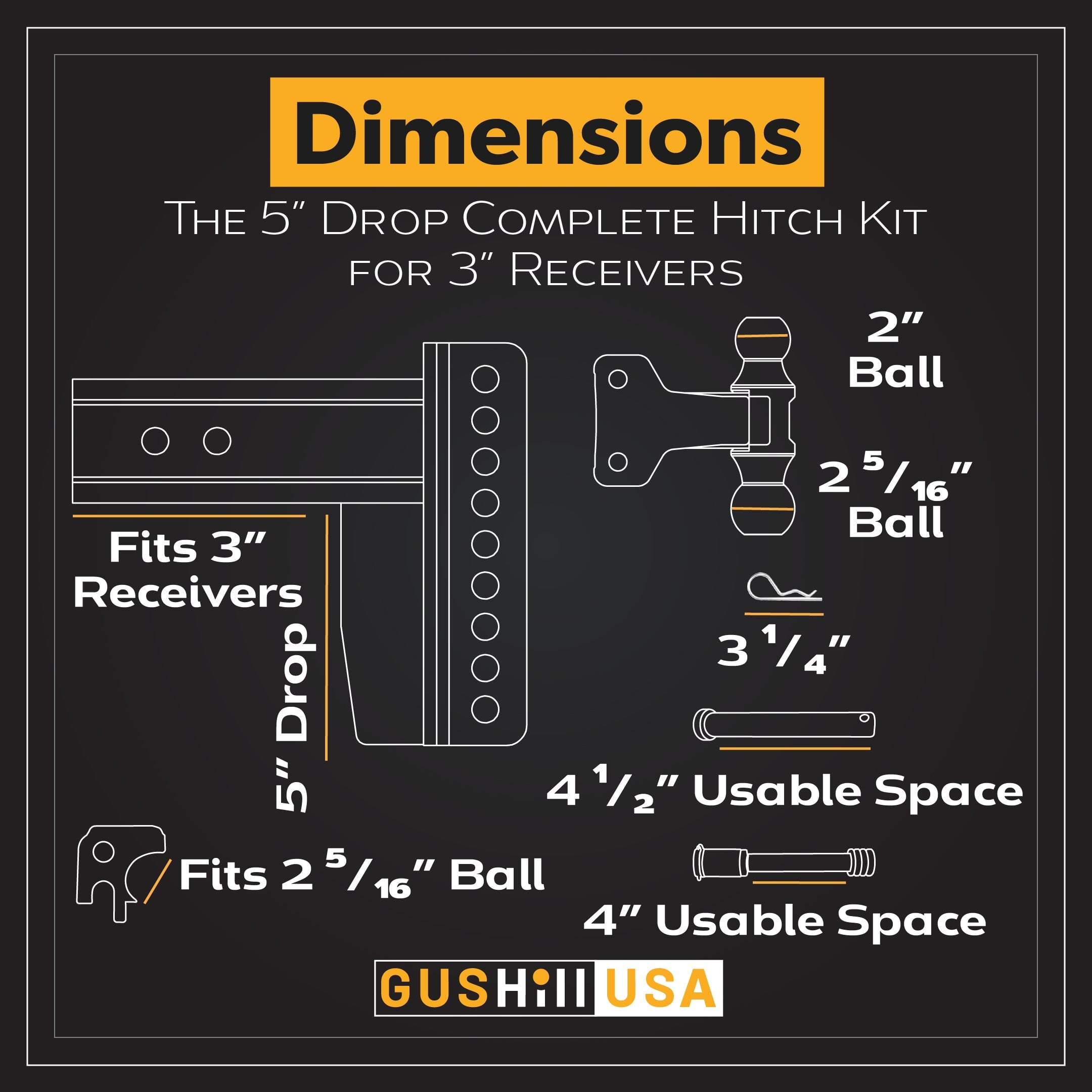 16,000 lbs. Tow Rating, GusHillUSA Complete Hitch Kit with Dual Ball Hitches Proven Locks 