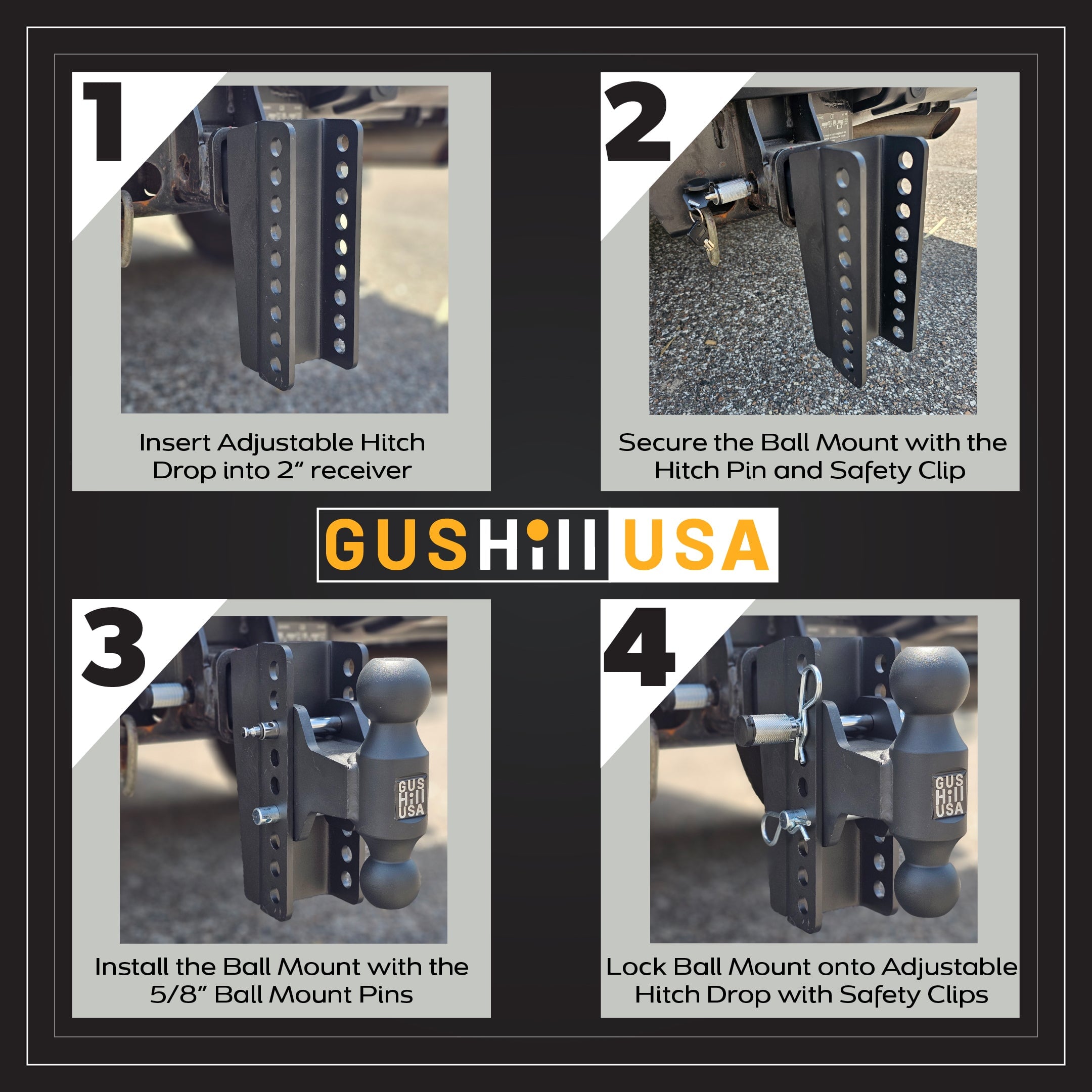 GusHillUSA Complete Hitch Kit with Dual Ball Hitches Proven Locks 