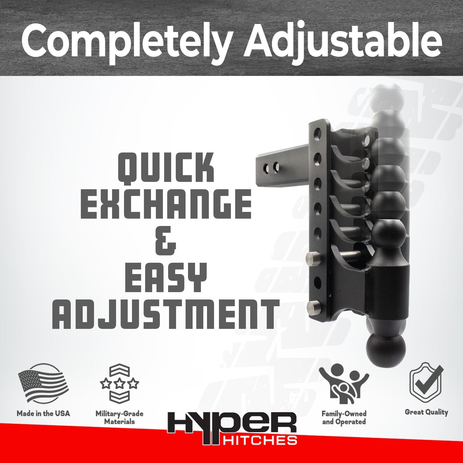 25,000 lbs Tow Rating, Hyper Hitches M255 Adjustable Drop Hitch Hitches Proven Locks 