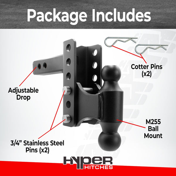 25,000 lbs Tow Rating, Hyper Hitches M255 Adjustable Drop Hitch Hitches Proven Locks 