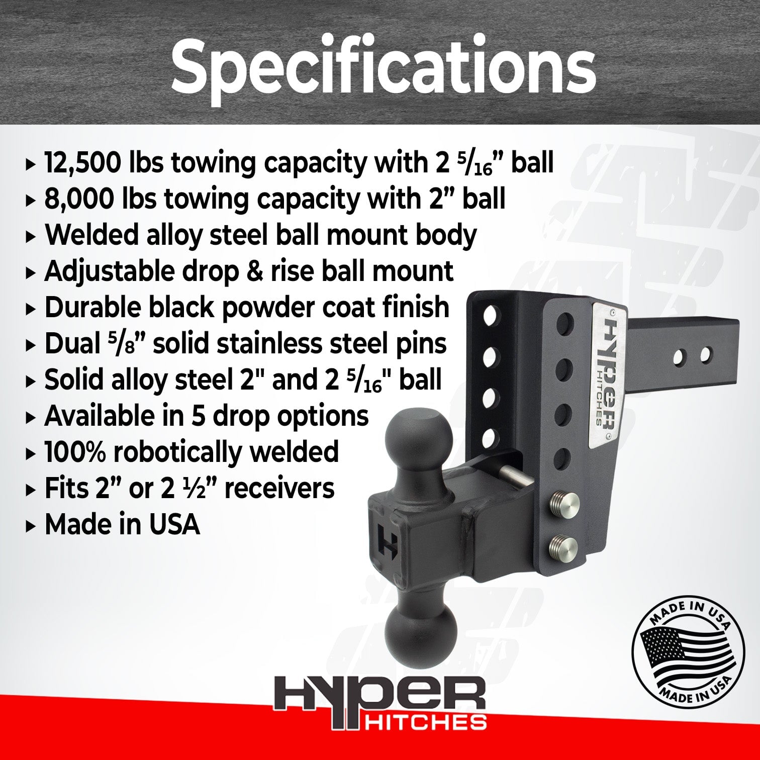 HHM355 2" Receiver Drop Hitch Hitches Proven Locks 