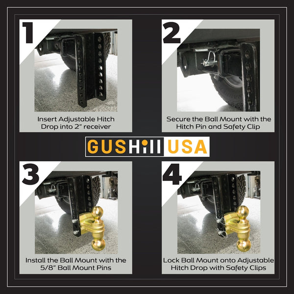 Adjustable Trailer Hitch Ball Mount for 2" Receiver-GH45900 Hitches Proven Locks 