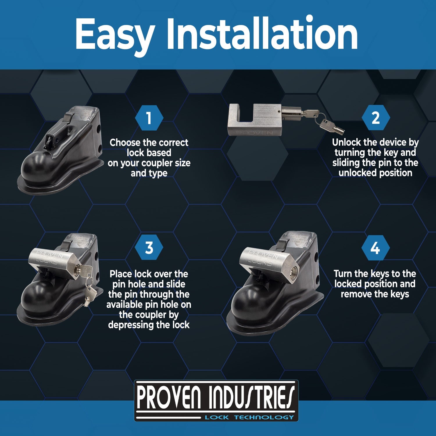 Latch Pin Lock 2 5/16'' Trailer Coupler Locks Proven Industries 