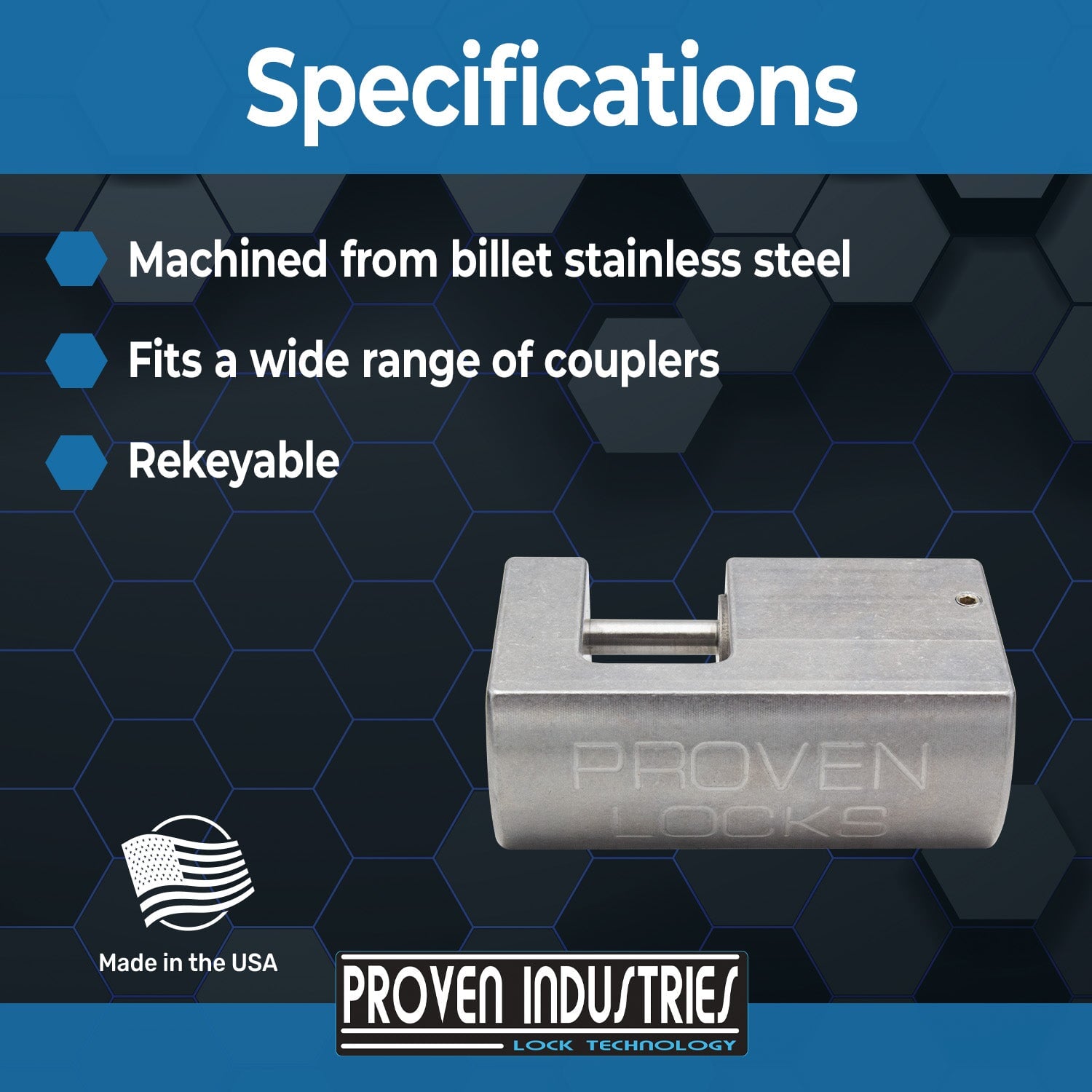 Latch Pin Lock 2 5/16'' Trailer Coupler Locks Proven Industries 